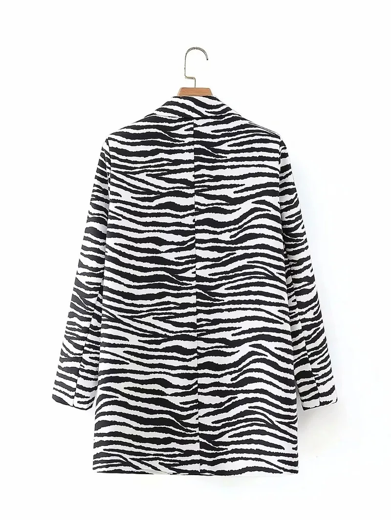 Korean Fashion Zebra-Stripe Blazer Suit Women Contrast Striped Mid Length Office Blazer 2023 Single Button Casual Commute Coats