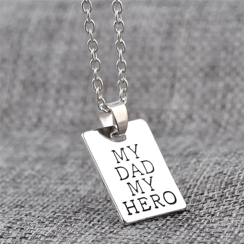 

1PC Fashion Jewelry MY DAD MY HERO Necklaces Pendant Square Tag Necklace for Men Women Father's Day Gift Choker