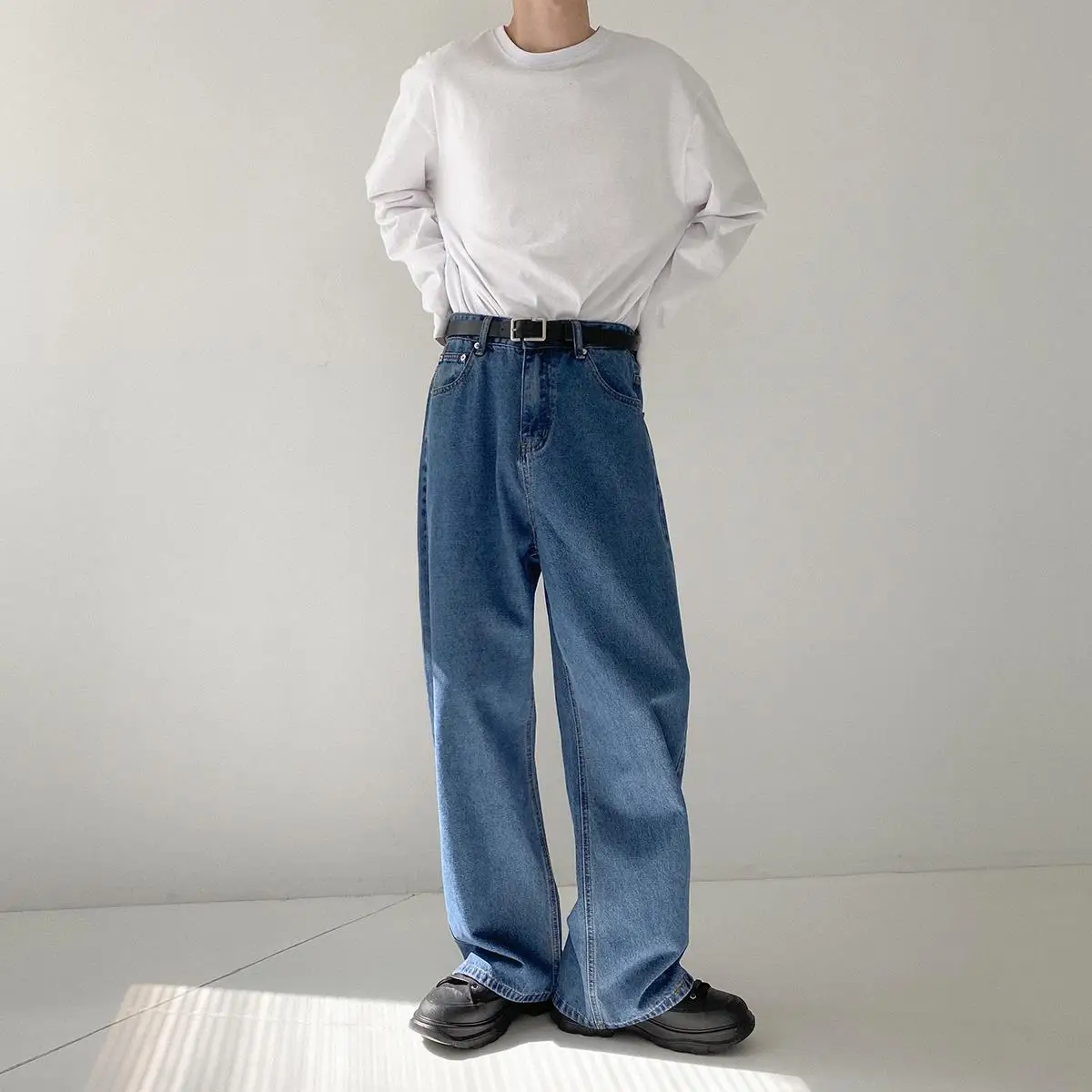 Men's Y2K Jeans Business Straight Casual Denim Wide Leg Pants Korea Baggy Jeans Vintage Straight Trousers Streetwear For Men
