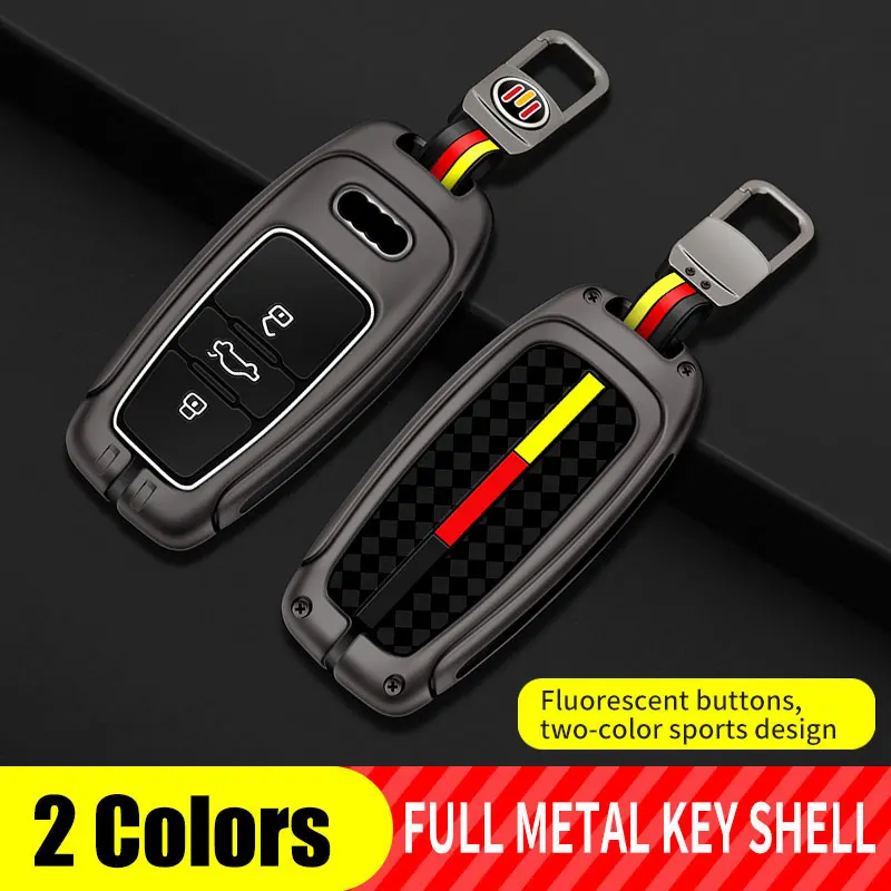 

Car Key Cover Bag Key Chain Case For Audi A1 A3 A4 A5 A6 A7 A8 Quattro Q3 Q5 Q7 2009-2015AluminumAlloy Remote Holder Accessories