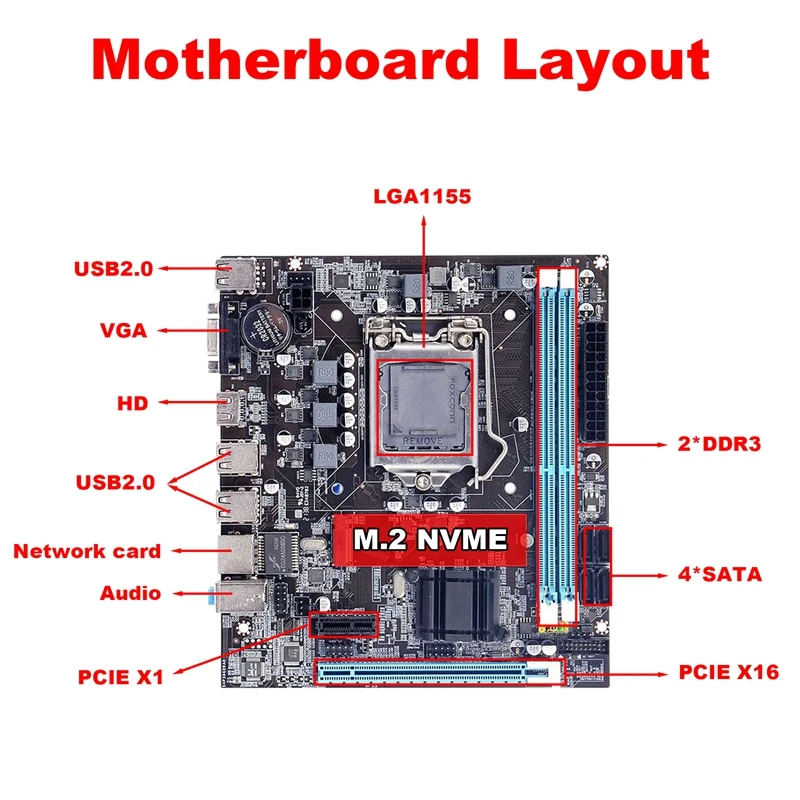 

H61 Motherboard LGA1155 M.2 NVME Support 2XDDR3 RAM PCIE 16X For Home Office For PUBG CF LOL Gaming Motherboard