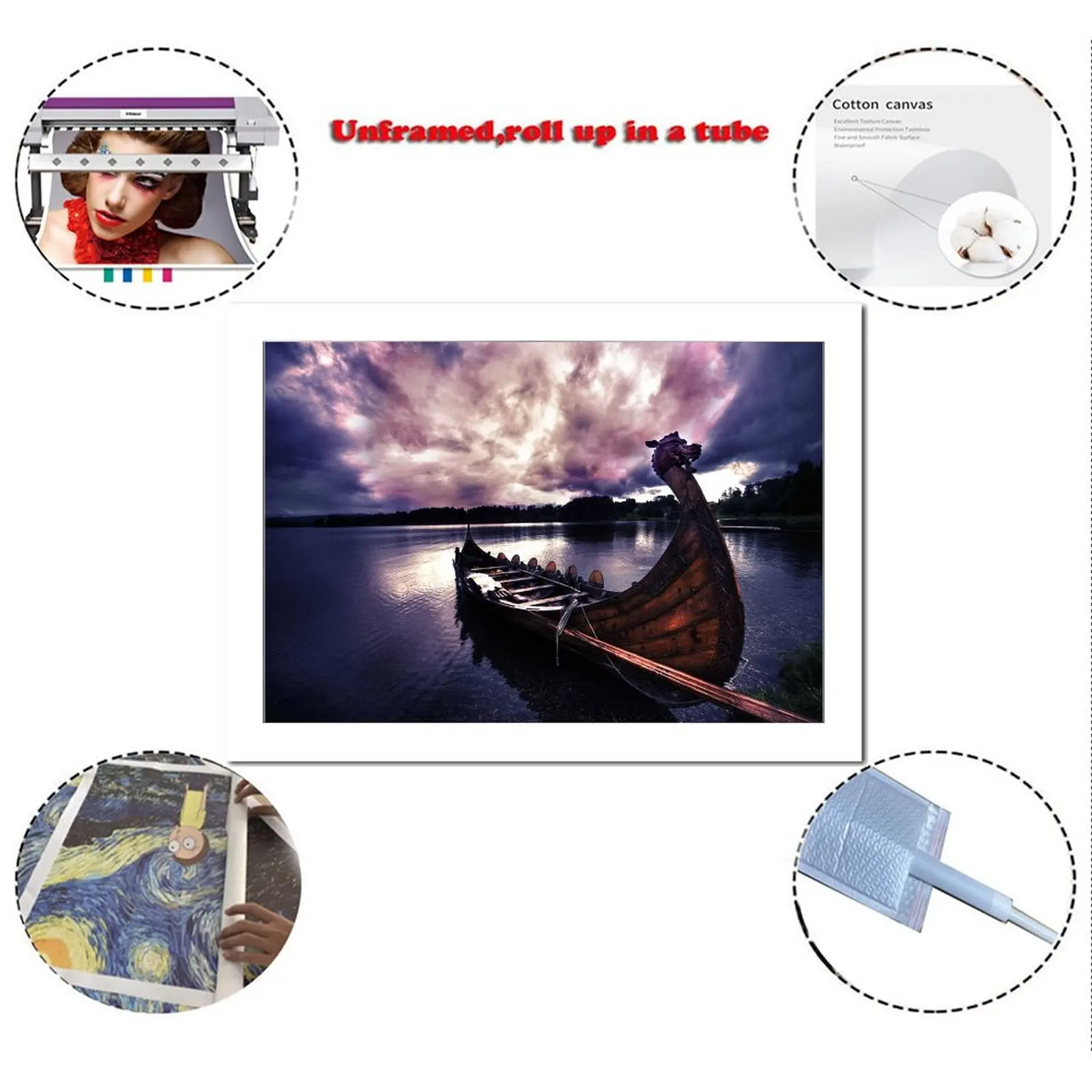 Викинги лодки Ozero Nebo Tuchi холст художественный плакат и Настенная картина печать