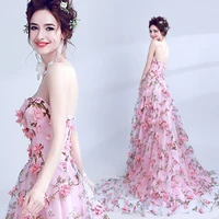 evening dresses lace up back sleeveless pink wedding party prom gown long prom dress