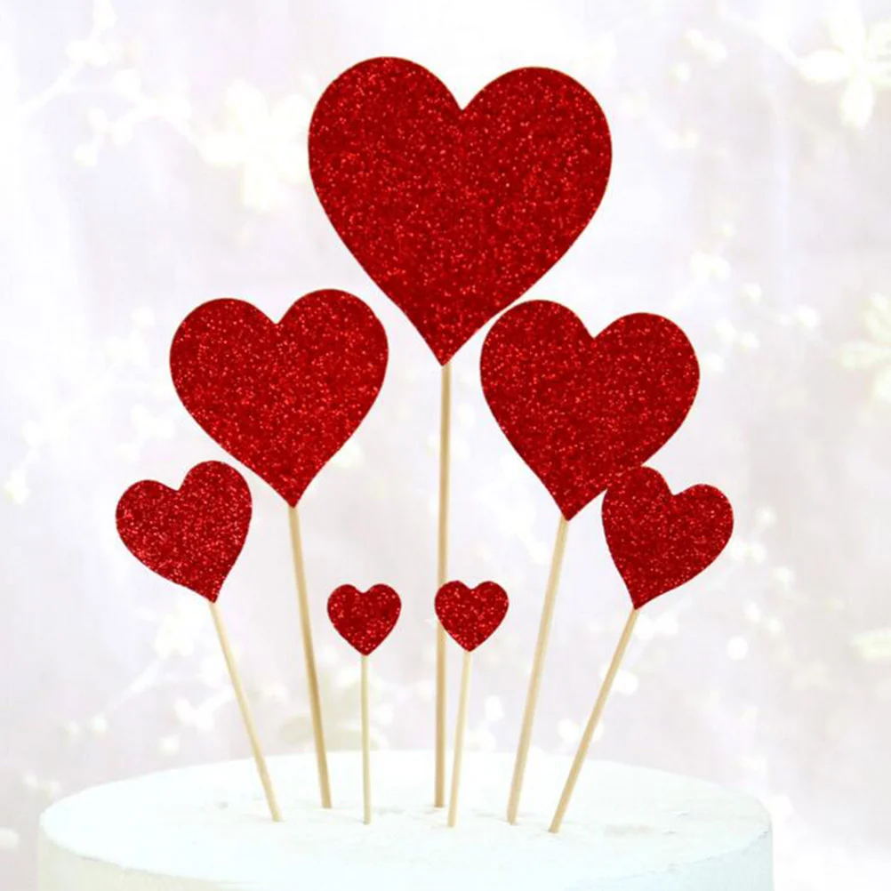 

7 Pcs Cakey Glitter Cupcake Toppers Bakery Cake Pick Birthday Cake Muffin Topper Bamboo Food Dessert Pick Bride