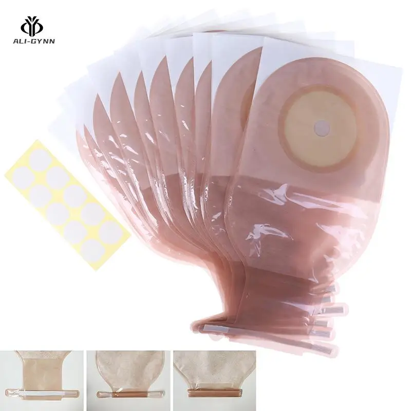 

10PCS Colostomy Bags Disposable Stoma Pouch Bags Open Ostomy Bags Skin Color No Need Clip Translucent Colostomy Bag