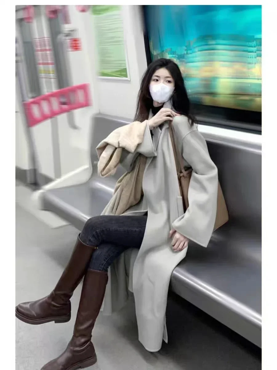 Смешанные женские длинные пальто в корейском стиле осень-зима свободные