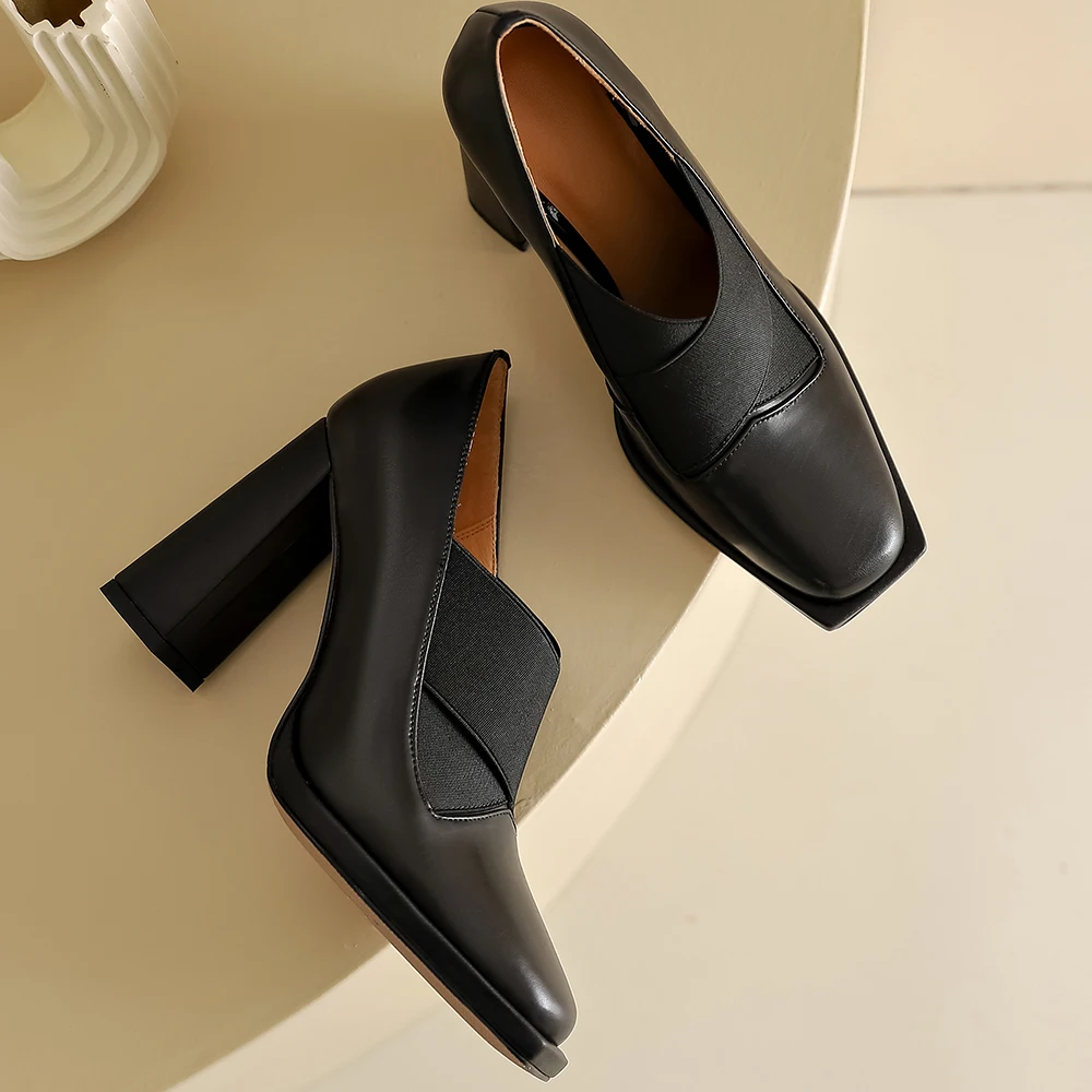 Cialisa Fashion Pumps For Lady 2023 Spring New Apricot Square Toe Genuine Leather Footwear Elegant Super High Heel Women's Shoes