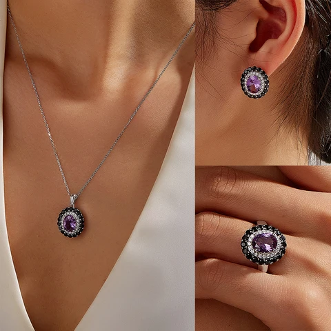 Великолепное дизайнерское кольцо с изменяющимся цветом драгоценным камнем нано-Александер, серьги, ожерелье, набор женских серебряных светильник S925, роскошные ювелирные изделия