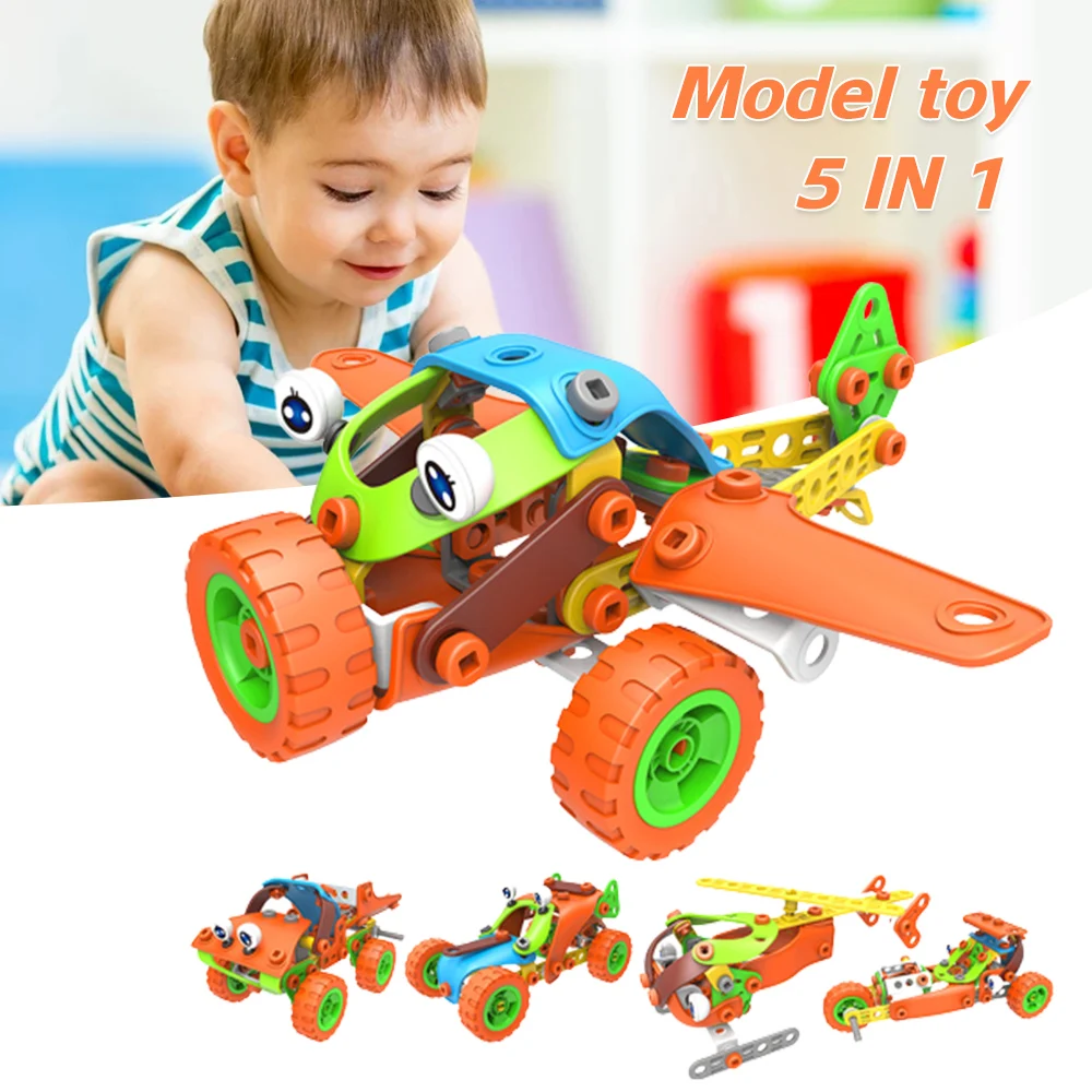 

5 in 1 DIY Assembled Toy Car Creative Plane Car Building Blocks Model for Kids Durable Early Educational Toys Great Gift YH-17