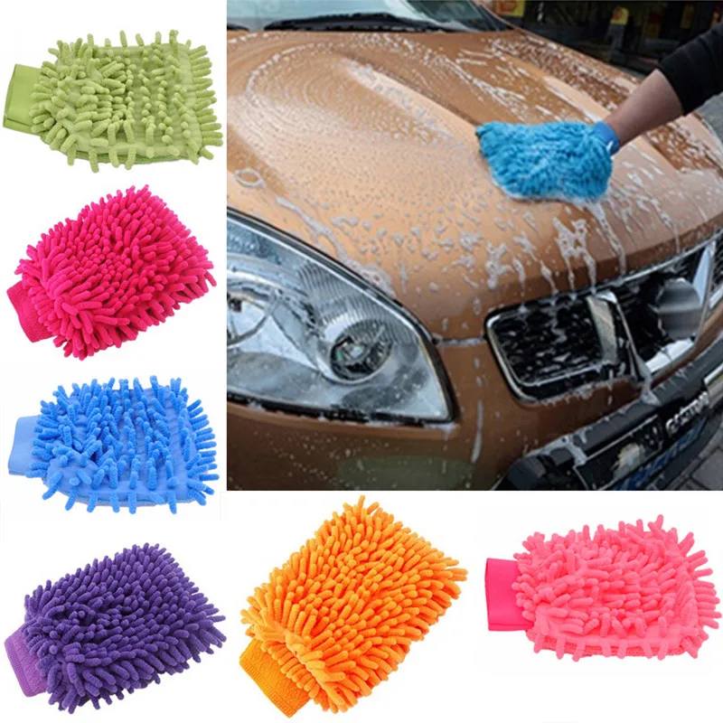

2 in 1 Car Wash Microfiber Chenille Gloves Thick Car Cleaning Mitt Wax Detailing Brush Auto Care No-scratch Double-faced Glove