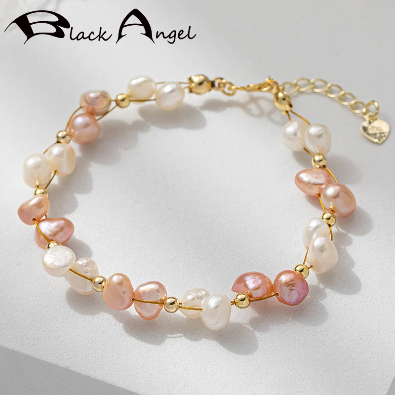 

BLACK ANGEL New Gypsophila Bracelet For Women Double Color White Pink Natural Freshwater Pearl Bracelet Party Jewelry Wholesale