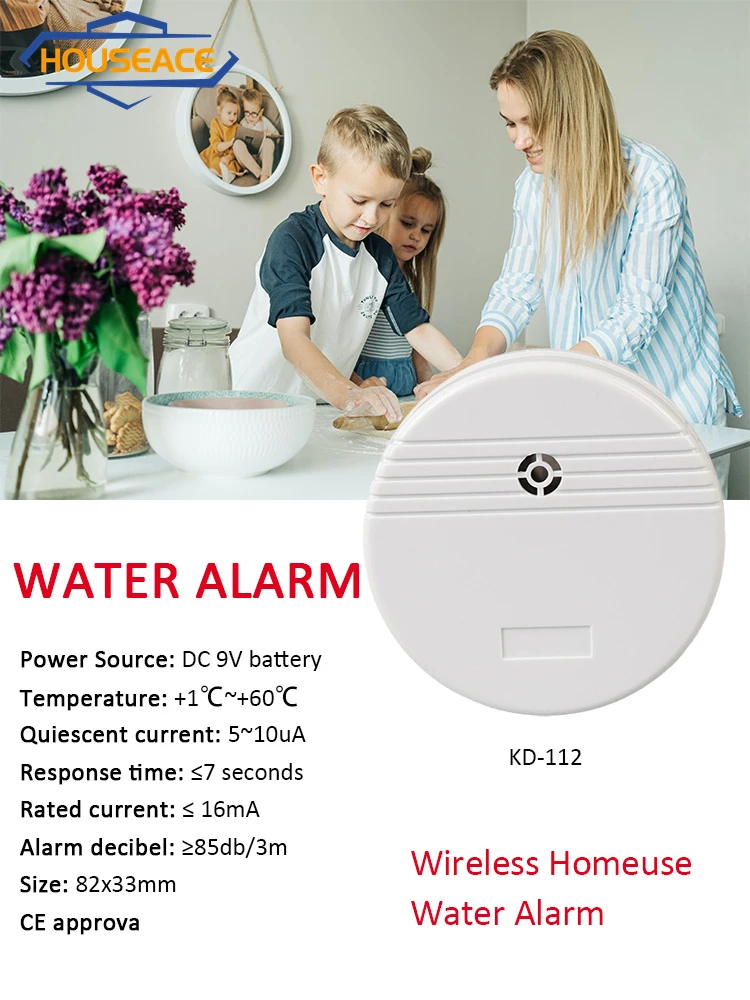 HOUSEACE Mini Water Leakage Alarm Wireless High Sensitive Sensor Detector Home Security Alarm System Battery Operated KD-112