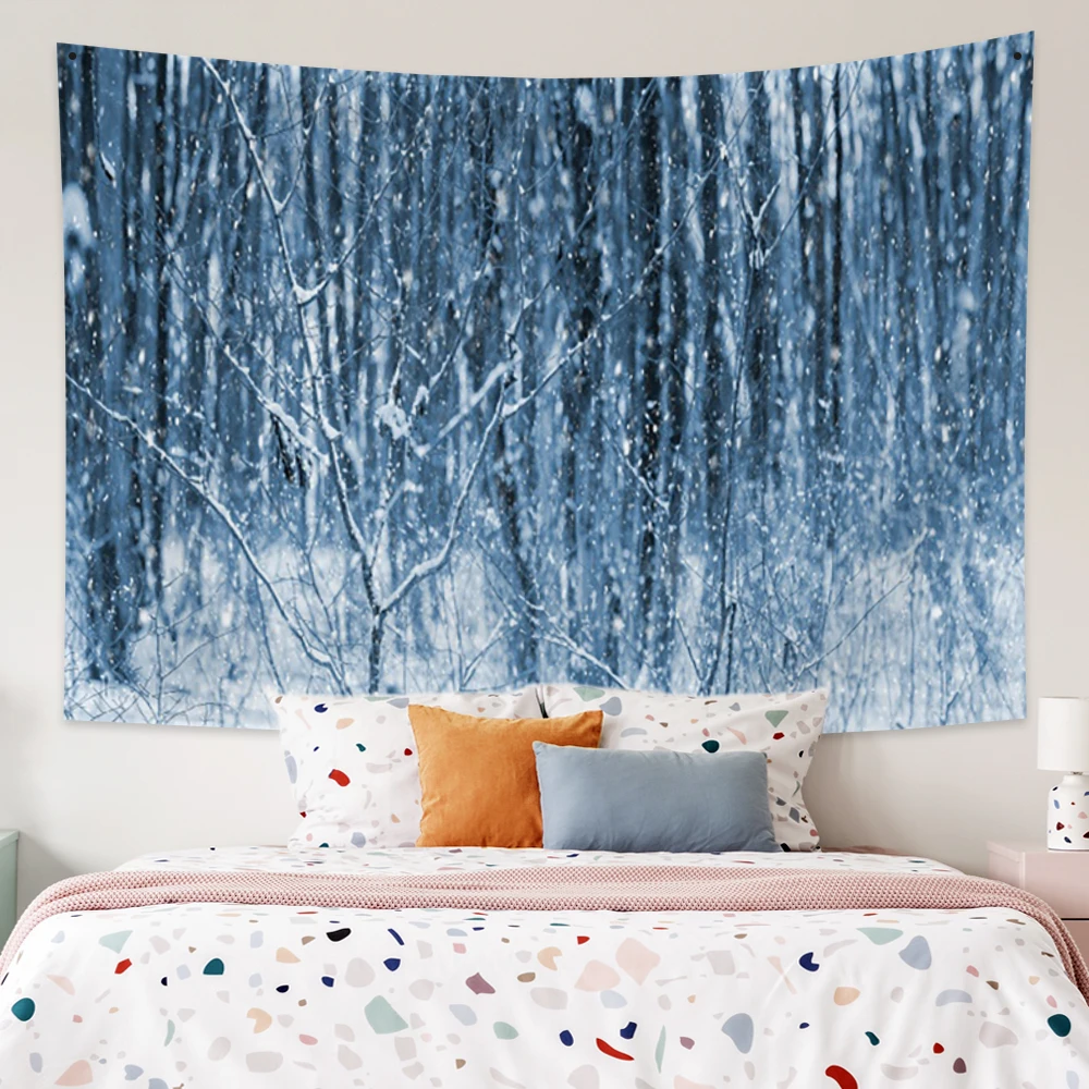 

Snow Forest Scene Ice Flowers Winter Natural Landscape Large Wall Tapestry Aesthetics Bedroom Decorative Mat Sheet Home Decor