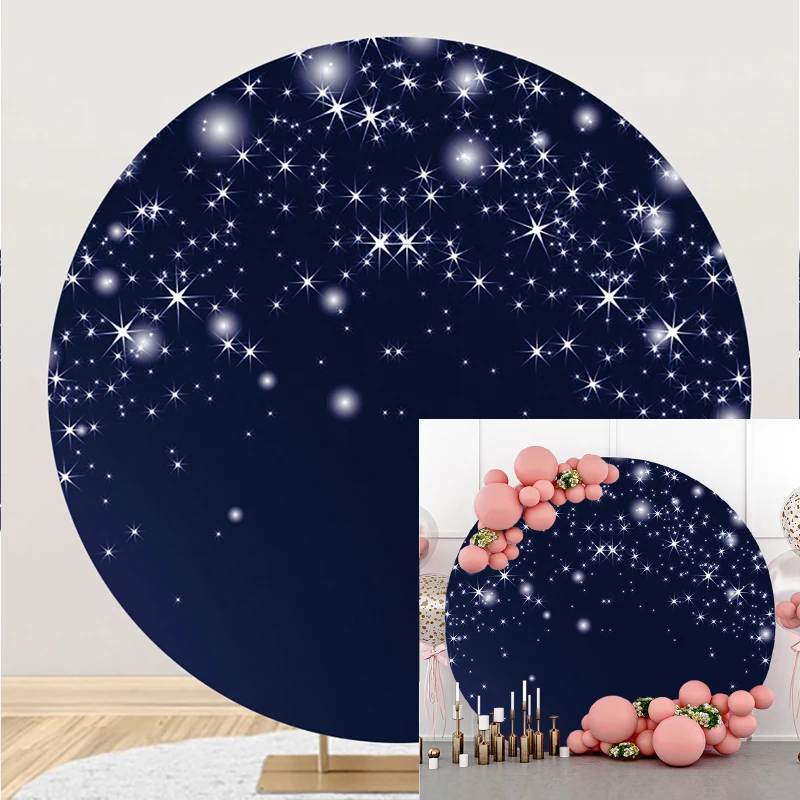 

DAWNKNOW Round Circle Backdrop Elastic Photography Background Decor Sky Star Shimmer Baby Boy Birthday Party Photo Studio Scene
