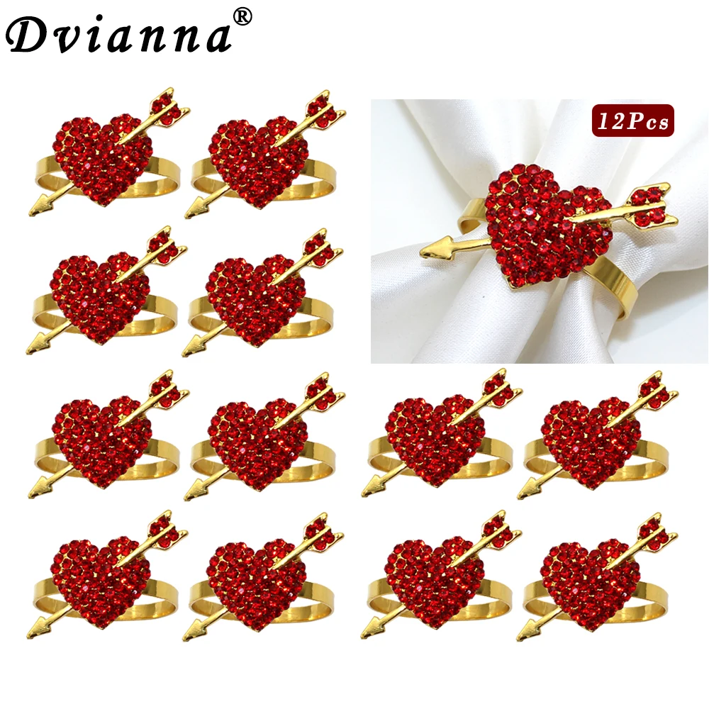 

12Pcs Valentine's Day Napkin Rings Heart Napkins Holder for Dinning Table Decor Wedding Receptions Thanksgiving Christmas HWW45