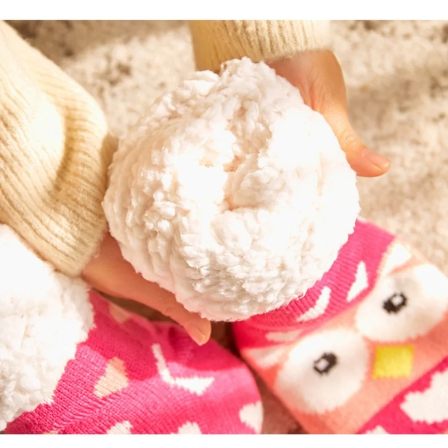Kawaii Short Socks Winter Women Plush Anti-slip Fuzzy Soft Cartoon Owl Heart Female Sleeping Floor Slippers Sock Designer 2023
