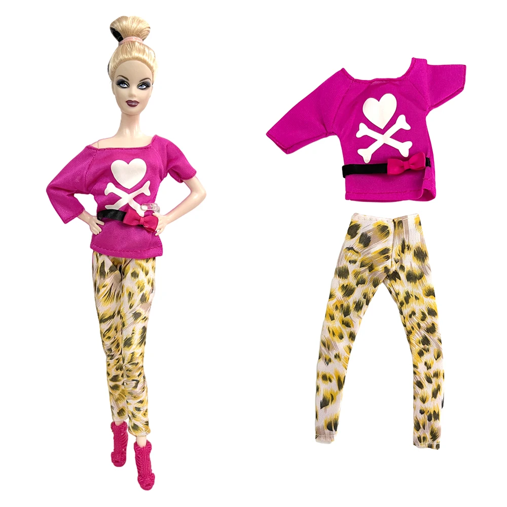 

NK Official 1 Pcs Party Outfit Modern Shirt Fashion Leopard Print Trouseres Clothes For Barbie Doll Accessories Dressing Up Toys