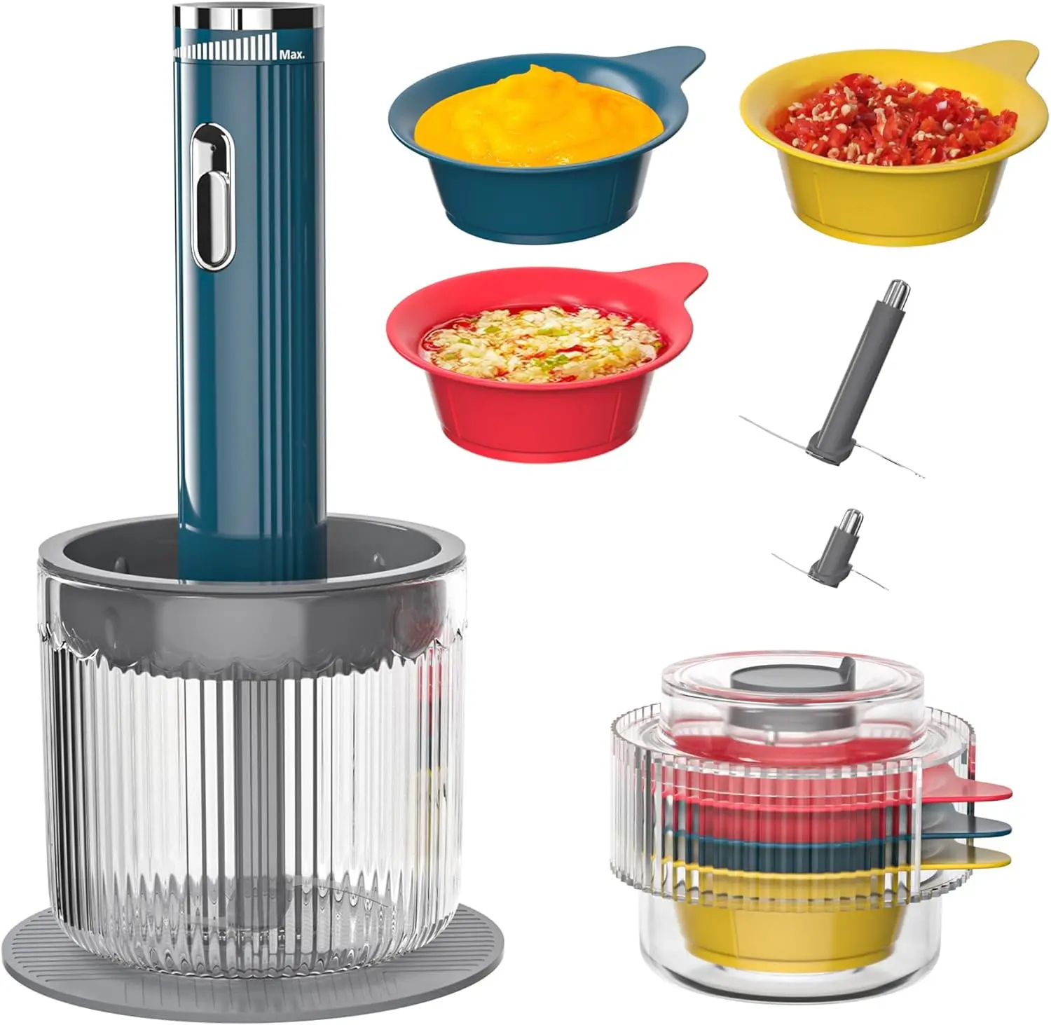 

Food Chopper , Portable Food Processor With USB Charging, Multi Speed Adjustable 2 Blades, 500Ml Bowl & 3 * 100Ml Bowl, Foo