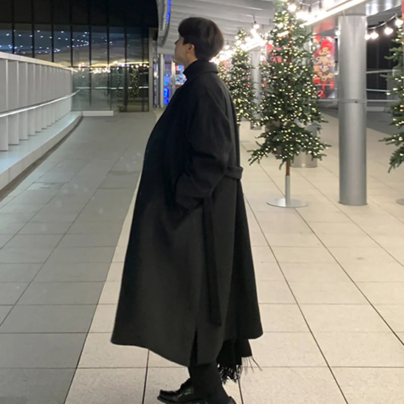 

Korean Trend Men's Loose Casual Single-Breasted Overcoat Autumn Winter Fashion New Long Windbreaker Sleeve Woolen Coat
