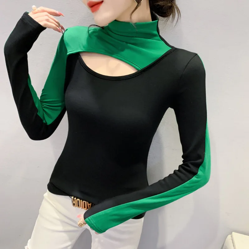 Женская футболка с воротником-хомутом в стиле хип-хоп