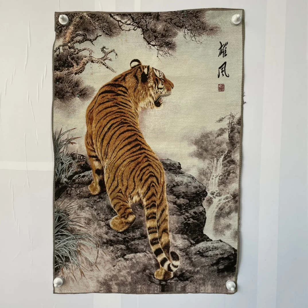 

Chinese Thangka embroidery tiger majestic portrait living room fresco central decoration hanging painting