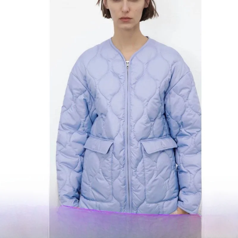 Осень и зима 2024 новинка 2024. 7522054 Женская одежда Синяя свободная стеганая куртка