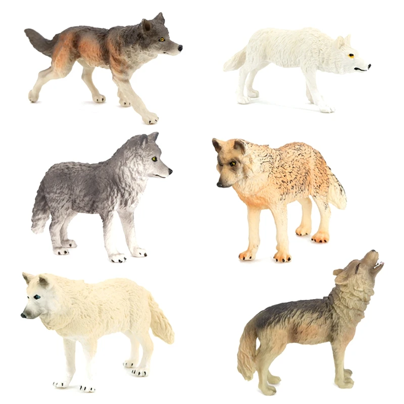 

FBIL-6 Pcs Realistic Plastic Wolf Figurines Action Model Mini Wild Animals Toy Learning Educational Decoration Toys