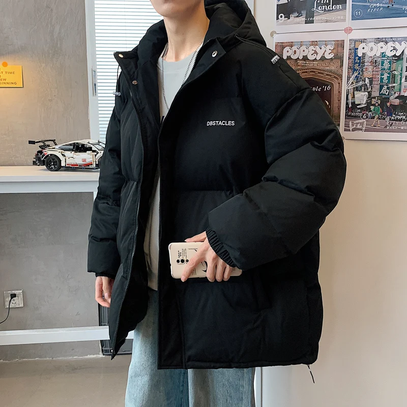 EOENKKY/Korean Clothing Parkas Men Hooded Fashion Cotton Padded Coats Loose Winter Thicken Male New Jackets S-3XL