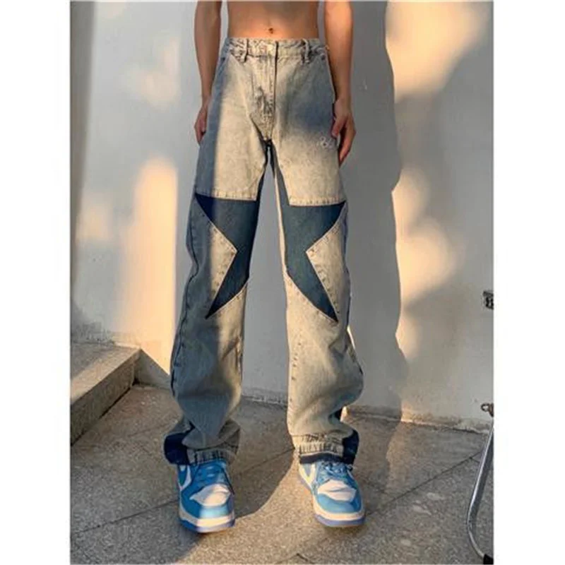 New Wide Leg Fashion Work Jeans Straight Mid Rise Men Jean Wide Leg Solid Color Hip Hop Denim Pants Streetwear Women's Pants
