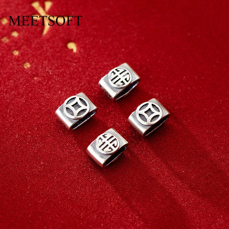 

MEETSOFT S925 Стерлинговое Серебро ретро шаблон благословение плоские трубки бусины шармы Сделай Сам материалы для рукоделия браслет оптовая продажа