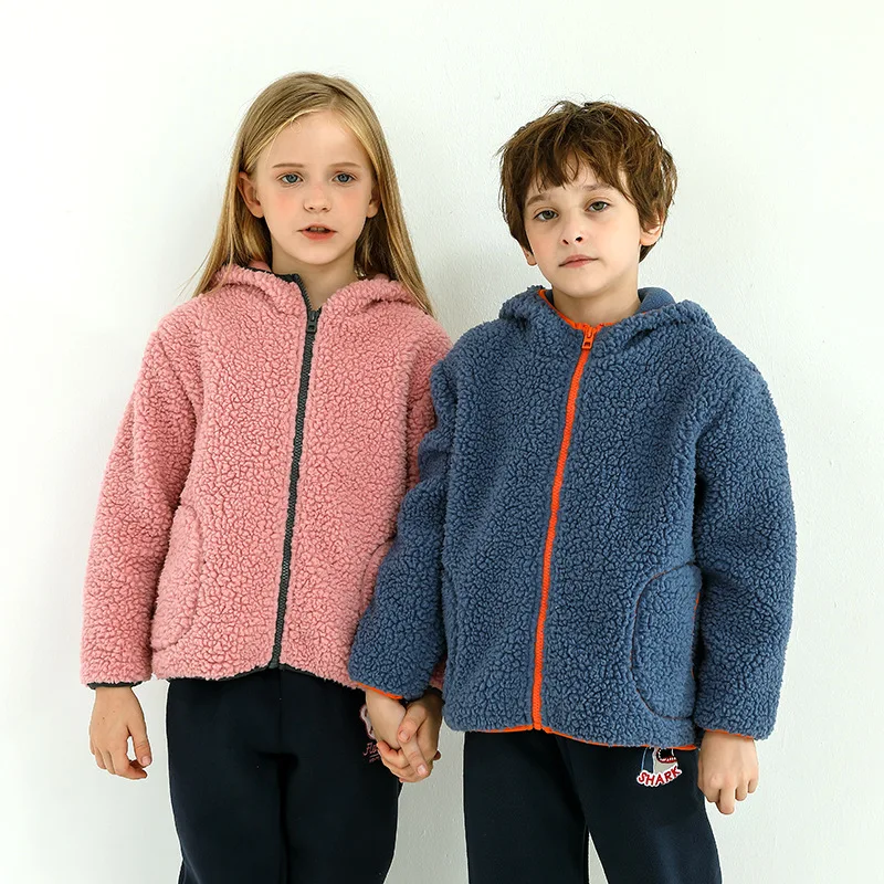 

Children's Lamb Fleece Jacket For Boys And Girls Autumn Winter Plus Velvet Thickening Kids Clothing Warm Top Unisex Hooded Coats