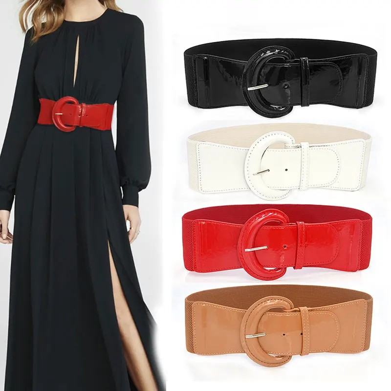 

Women Luxury PU Leather Waist Belts Red Black White Camel Elastic Band Corset Belt High Quality Waistband For Dress Coat Decor
