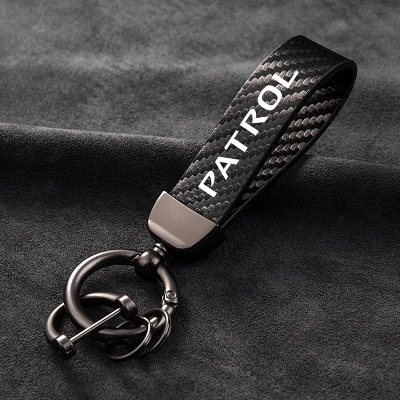 

Leather Carbon Fiber Car Rings Keychain Zinc Alloy Keyrings For Nissan Patrol Y60 Y61 Y62 Auto Accessories