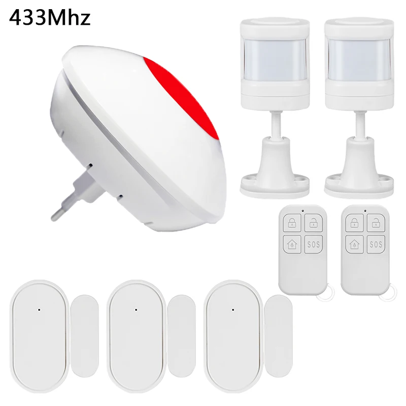 

110dB 433Mhz Wireless Siren Infrared Motion Detector Home Security Alarm System Door Sensor Smoke Detectors Alarm System Kit