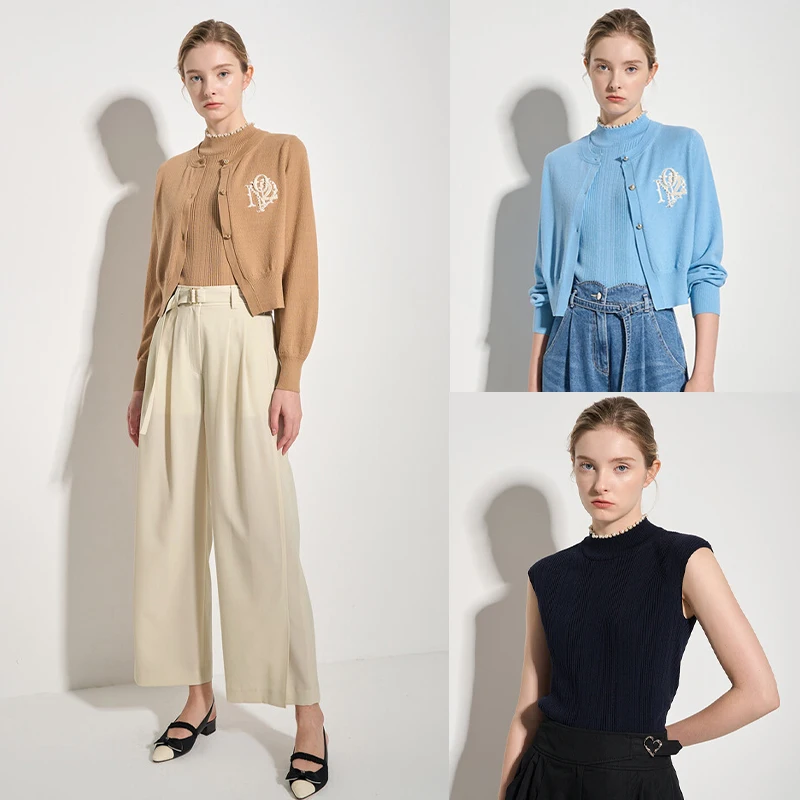 Изысканный и модный элегантный жилет из Южной Кореи 23 осенний жемчужный с