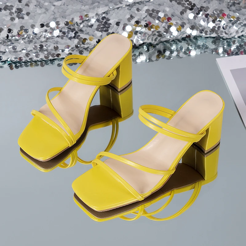 

Classic Shoes for Women Fashion Basic Sandals for Women Casual Square High Heels Solid Slip on Platform Summer Sandals Plus Size