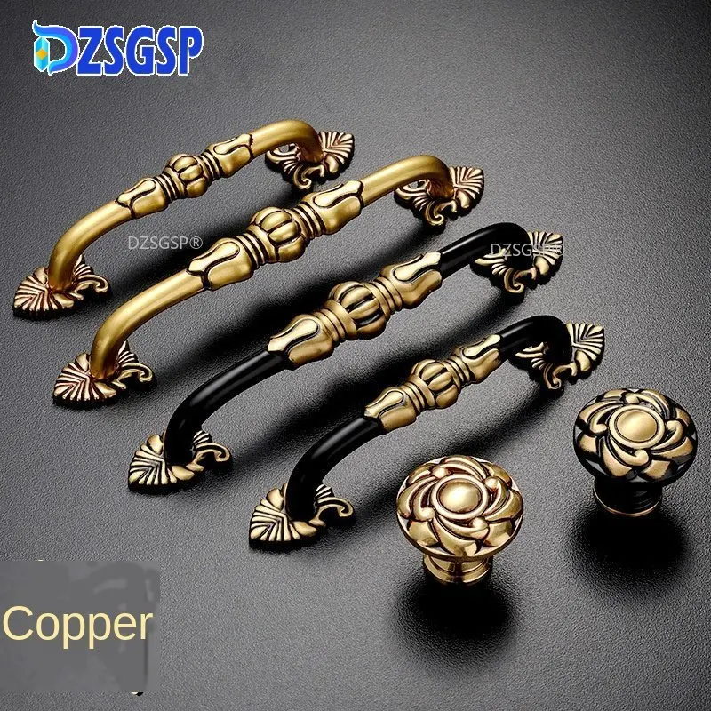 

DZSGSP Vintage Kitchen Cabinet Handles and Knobs Furniture Hardware Accessories European Copper Door handle Antique Drawer Pulls