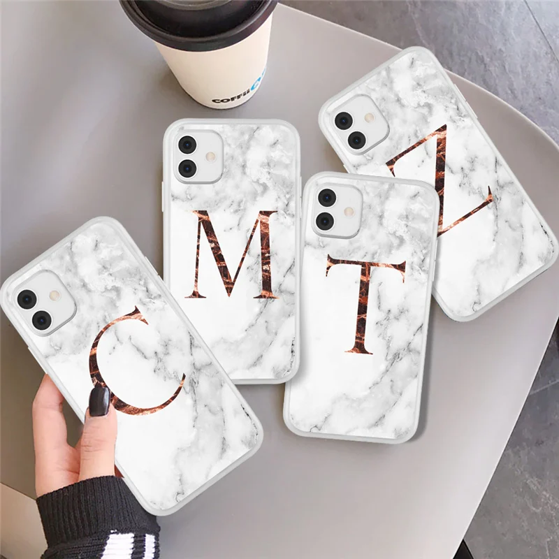 

Initial Letter A-Z Case For iPhone 13 12 11 Pro Max 13Pro 13Mini 12Pro 12Mini 11Pro Max Luxury Marble Texture Soft TPU Cover