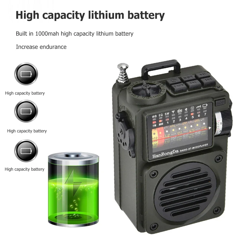Портативный FM/MW/SW/WB радиоприемник Bluetooth-динамик поддержка воспроизведения