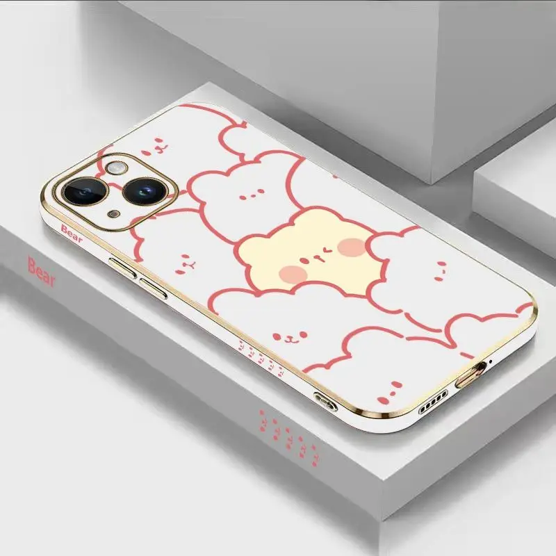 

Stacking Bear Luxury Plating Phone Case For iPhone 14 13 12 11 Plus Pro Max Mini X XR XS SE2020 8 7 6 6S Plus Cover