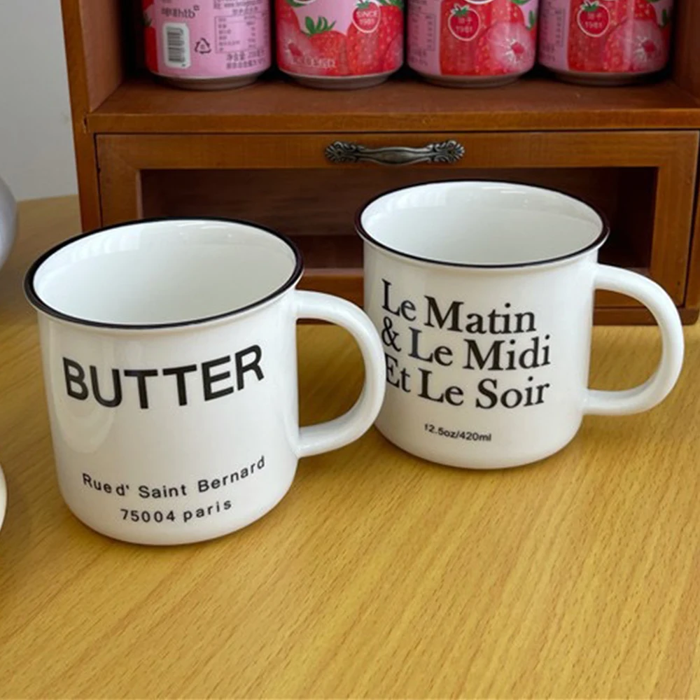 

Korean Simple Black Letter Mugs Underglazed Ceramic Cups Breakfast Coffee Tea Cup Home Office Drinkware Creative Couple Milk Mug
