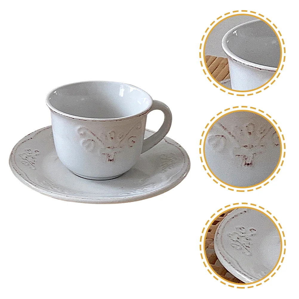 

1 Set of Relief Coffee Mug Ceramic Cup Vintage Teacup With Saucer Festival Gift