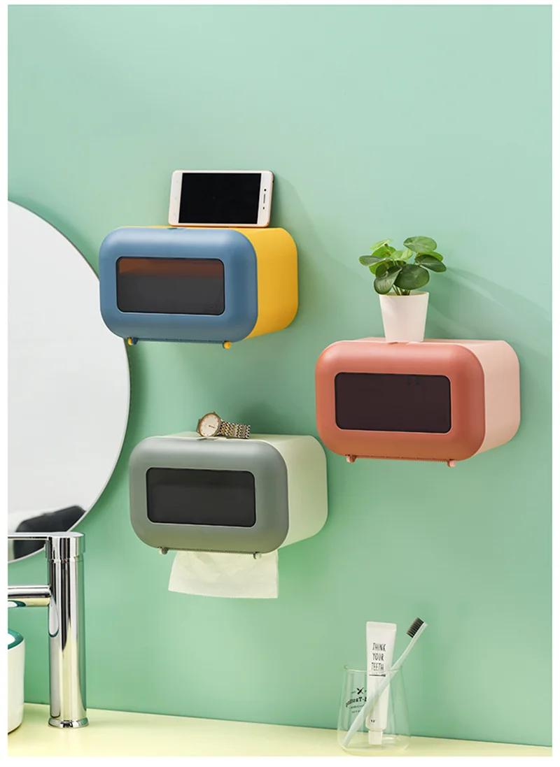 

Wall Mounted Bathroom Tissue Box Bathroom Toilet Paper Holder Roll Paper Holder Bathroom Storage Shelf Organizer