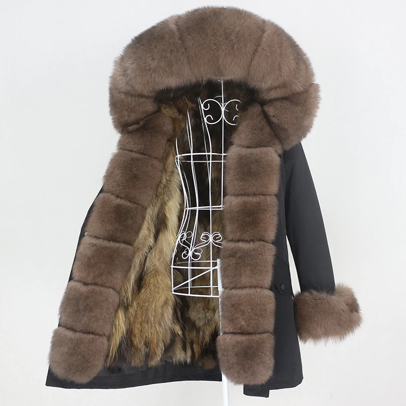

Aoottii 2022 Long Waterproof Parka Winter Jacket Women Real Fur Coat Hood Natural Raccoon Fox Fur Outerwear Streetwear Detachabl