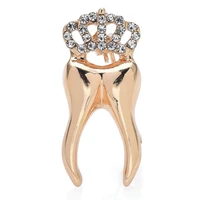 wulibaby crown tooth brooches for women men 2 color rhinestone alloy teeth party office brooch pin gifts