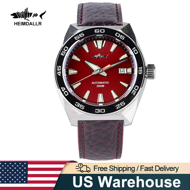 

Heimdallr GS Monster Red Dial Diver Watch for Men NH35 Automatic Mechanical Watches 20Bar Water Resistance Leather Strap Sports