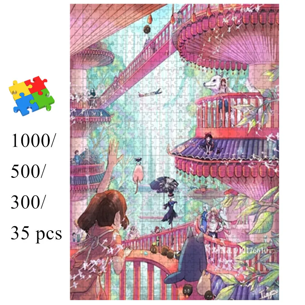 

Spirited Away Cartoon Jigsaw Puzzle 500/1000 Pieces Miyazaki Hayao Wooden Tangram Puzzles Game for Adults Children Diy Toys