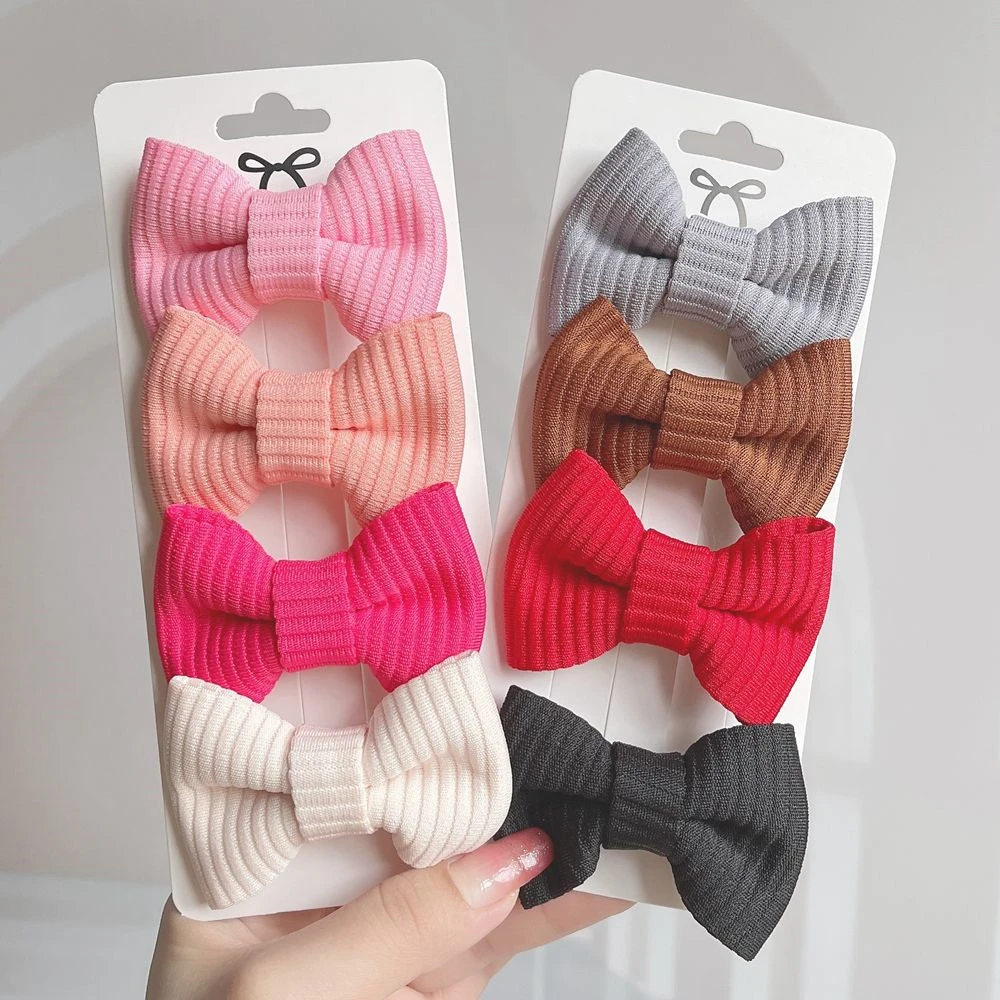

4Pcs/Set Cute Small Bow Hair Clip For Kids Girls Cotton Solid Color Bowknot Hairpins Baby Safety Clip Headwear Hair Accessories