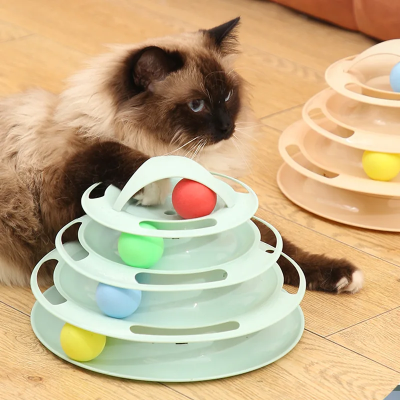 

4 Levels Cats Toy Tower Tracks with Balls Cat Interactive Toys Pets Intelligence Training Amusement Plate Tower Tunnel