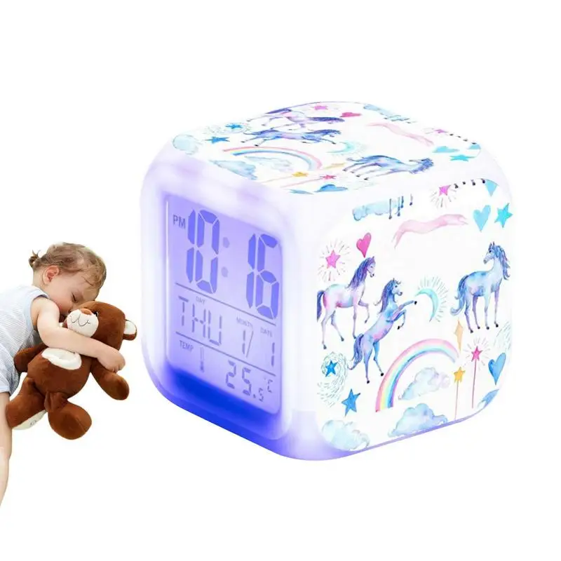 Children Multiple Colors Changing Digital Desk Clocks Night Light Cube Clock Kids Birthday Gifts